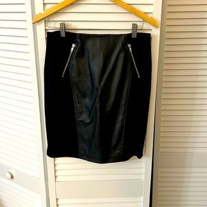 Black Pencil Skirt-Partial Feax Leather